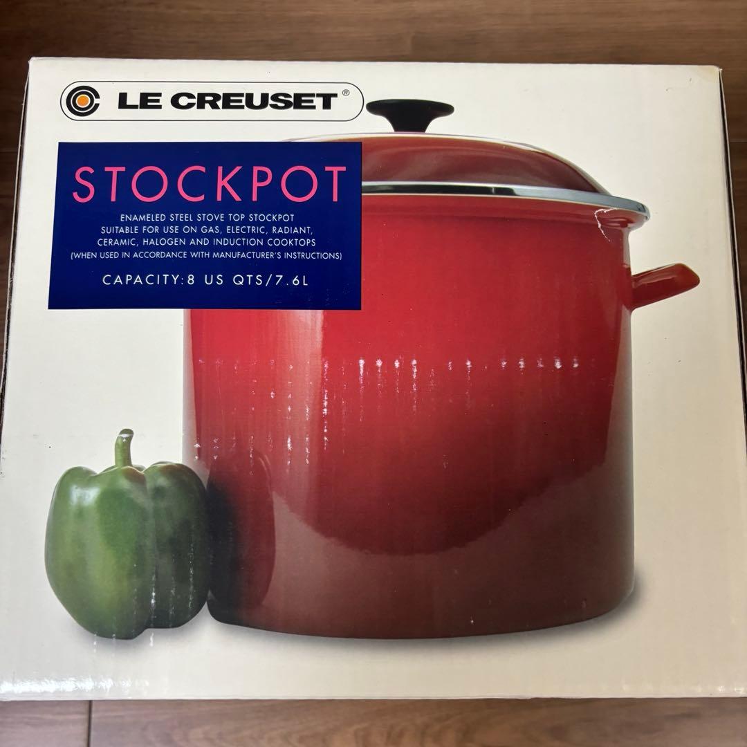 New, unused Le Creuset Stock Pot, deep pot, stockpot. Cherry Red, large capacity.