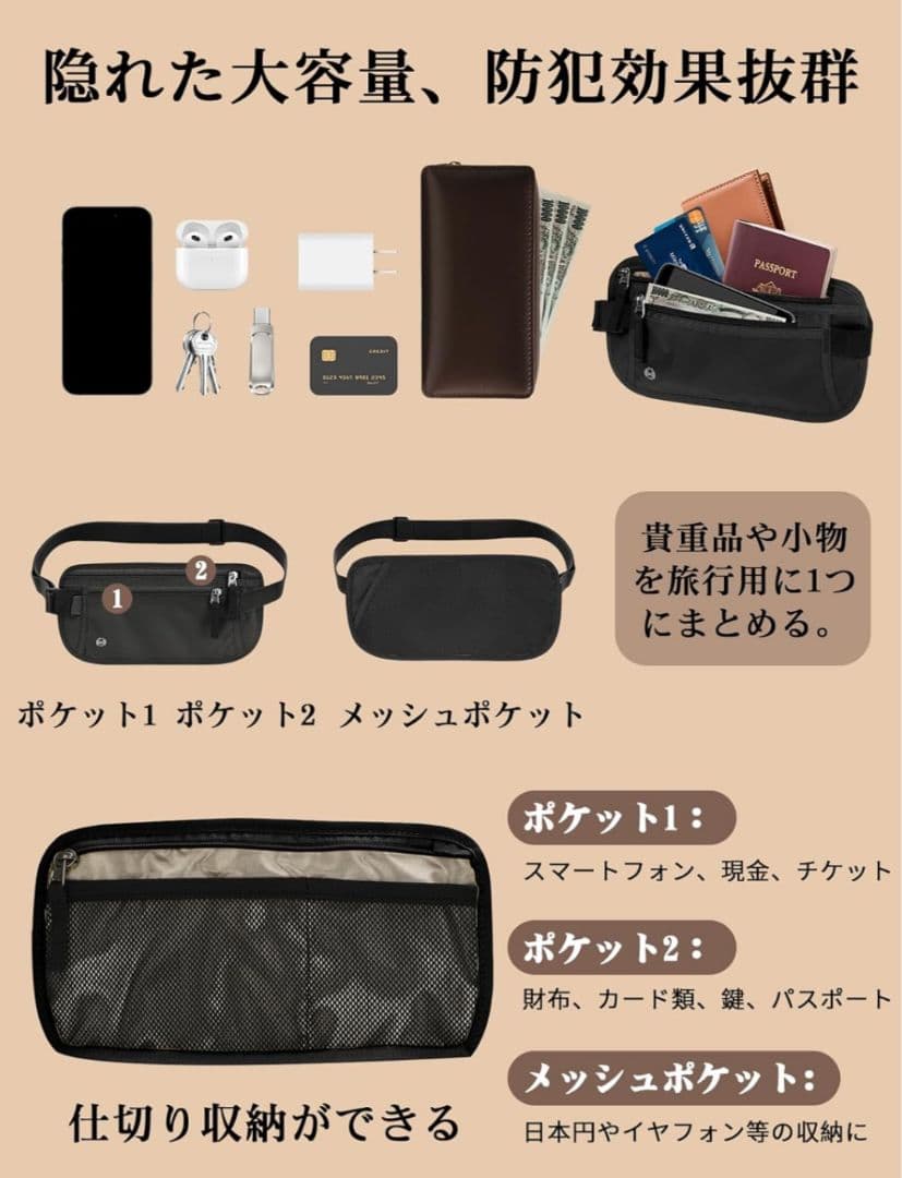 【New, Unused】Anti-Skimming Security Pouch for Travel, Anti-Theft, Slim, Black
